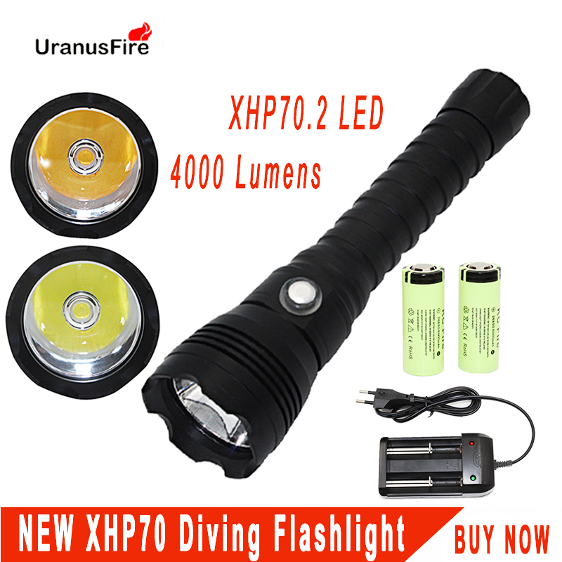 Underwater Flashlight - XHP70.2 LED Diving Flashlight Tactical 26650