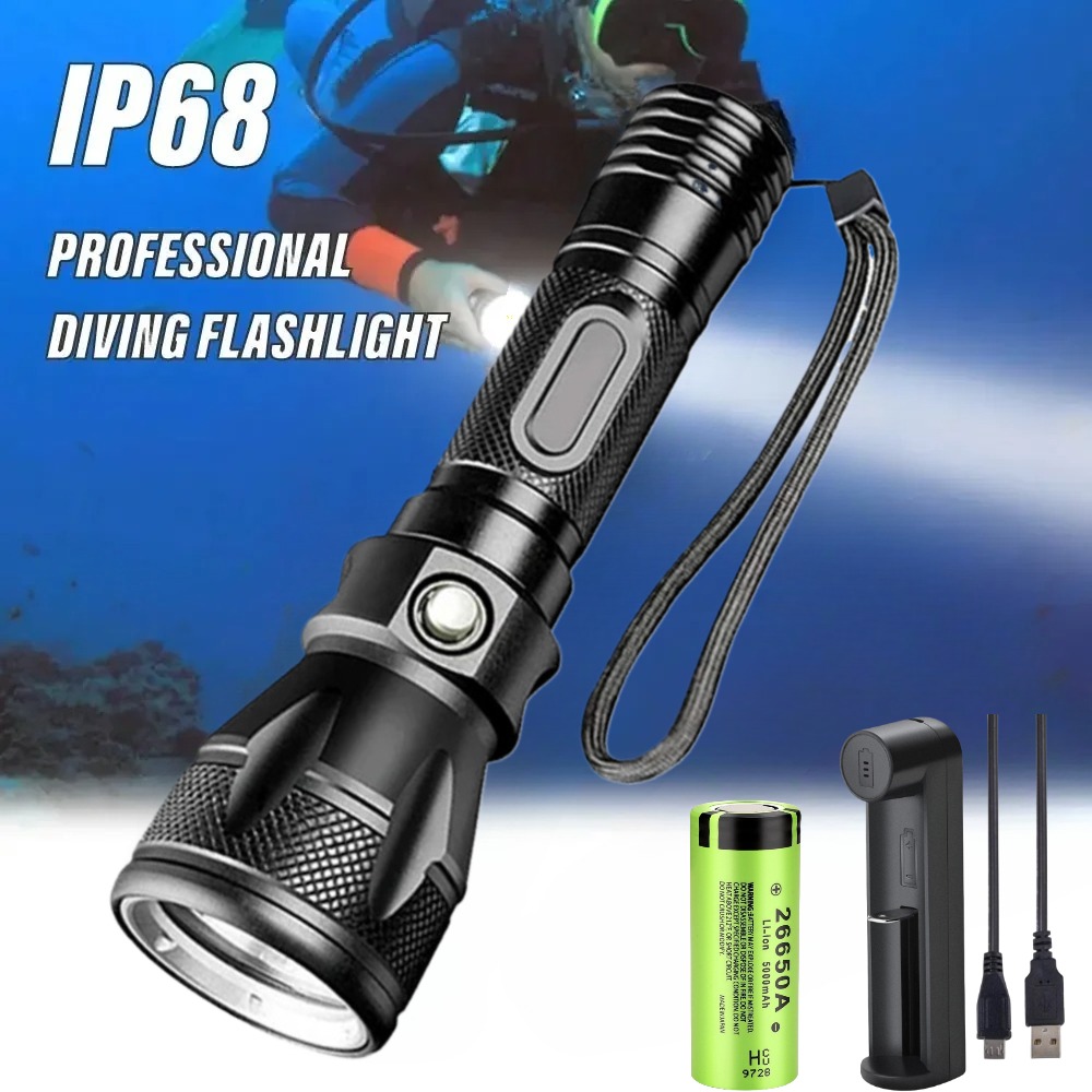 Underwater Flashlight - Professional Scuba Diving Flashlight LED Dive