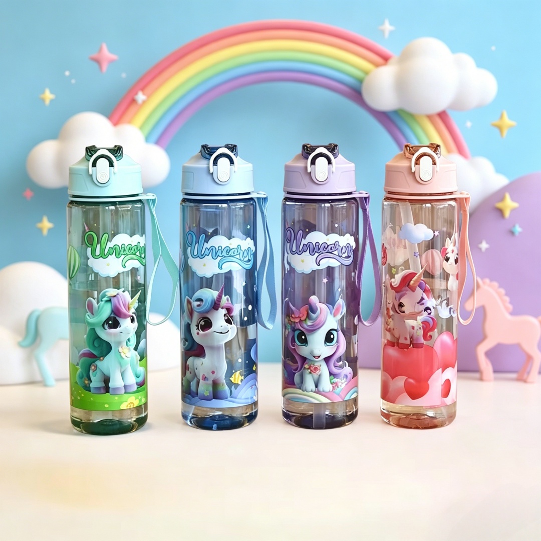 Aquatic Gym - Transparent Cartoon Unicorn Water Bottle, Stylish